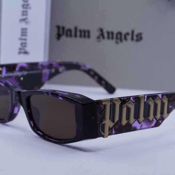 Palm Angels PERI007 ANGEL 3464 Rectangle Sunglasses - Havana Purple/Brown - Picture 4 of 11